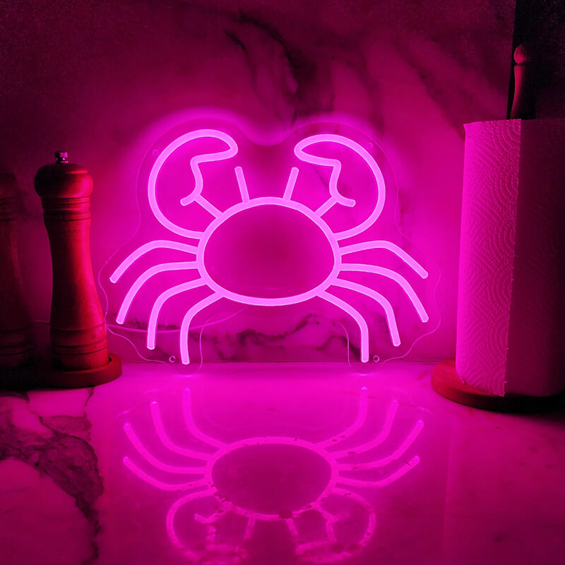 Pinke Neonkrabbe LED Schild (26,5x35cm)(USB)