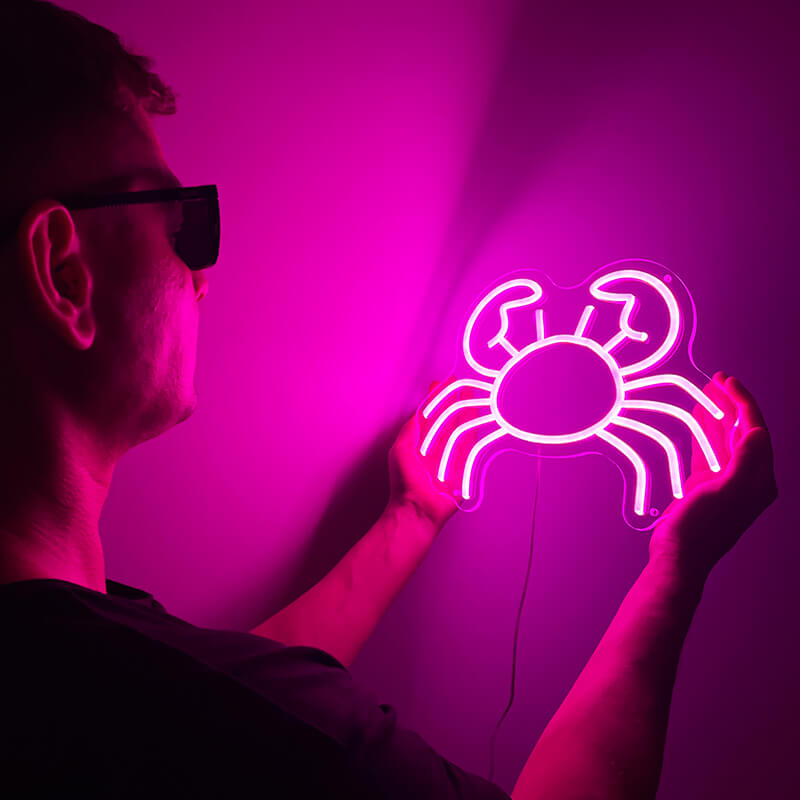 Pinke Neonkrabbe LED Schild (26,5x35cm)(USB)