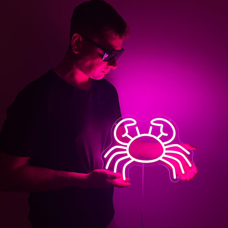 Pinke Neonkrabbe LED Schild (26,5x35cm)(USB)