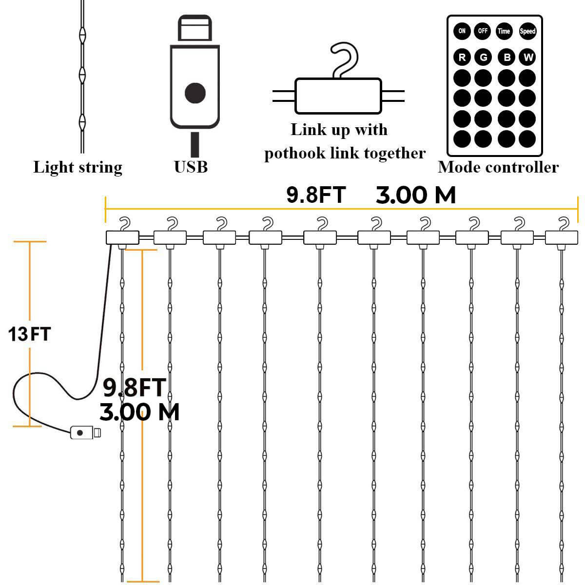 200 LED’s, USB Hängelichter LIGHTPOP – 3x3 Meter mit Fernbedienung und Soundsensor