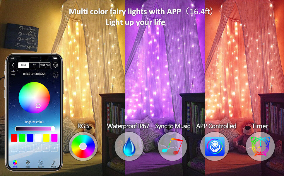200 LED’s, USB Hängelichter LIGHTPOP – 3x3 Meter mit Fernbedienung und Soundsensor