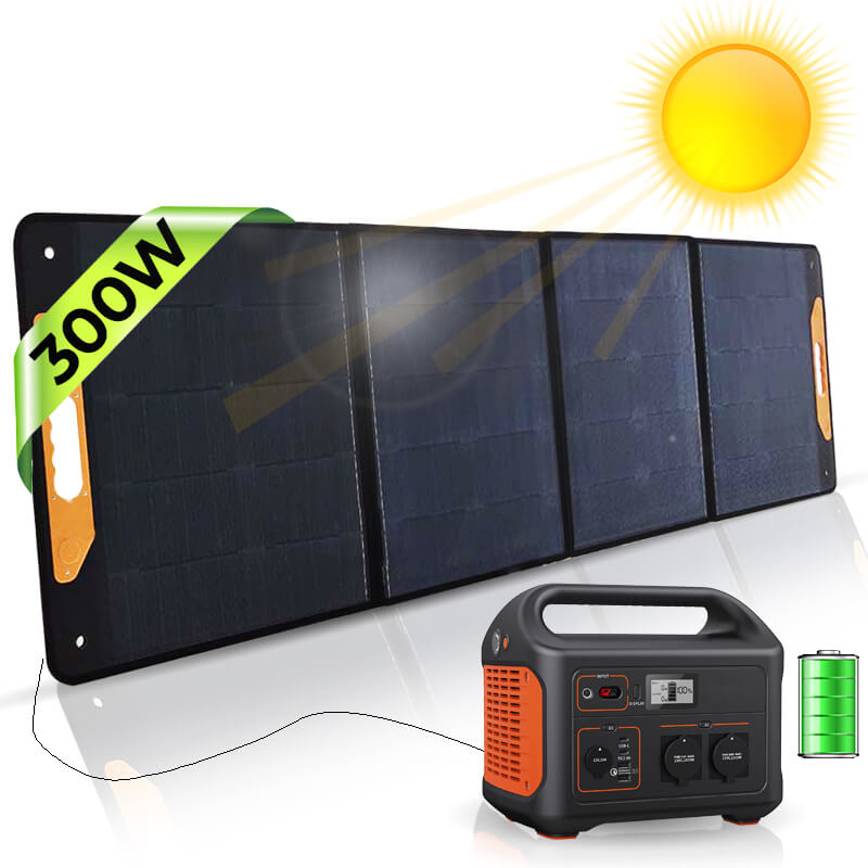 SUNPRO 300Watt 12V Monokristalline Outdoor-Solarpanel - Integrierte Anschlüsse, Faltbar, mit Tragegriffen und Standfüßen