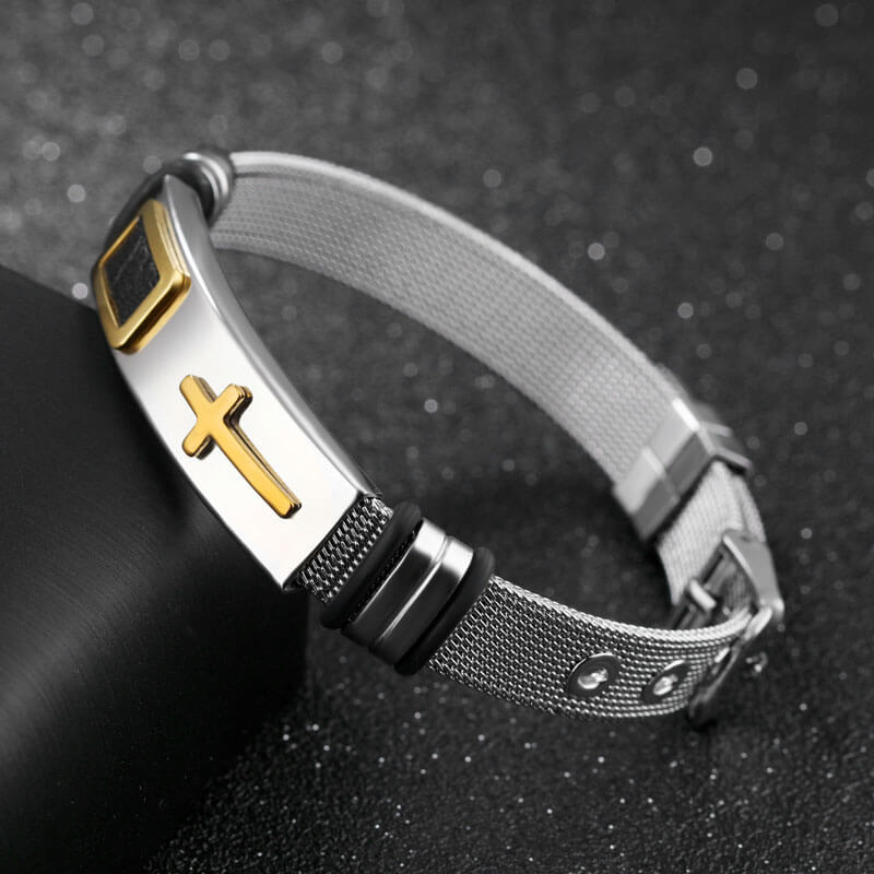 Männerarmband "Heiliges-Kreuz" aus Weißem Stahl bayondo