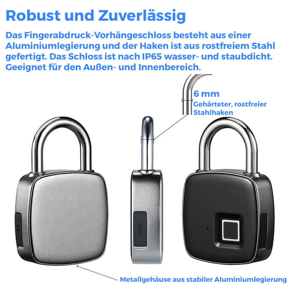 Wasserdichtes Vorhängeschloss mit Fingerabdruck-Scan und Bluetooth-APP