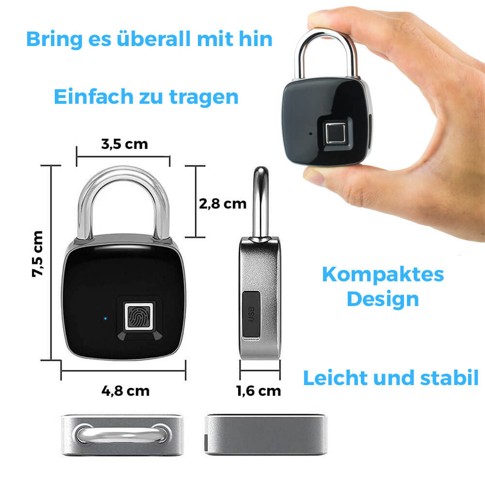 Wasserdichtes Vorhängeschloss mit Fingerabdruck-Scan und Bluetooth-APP