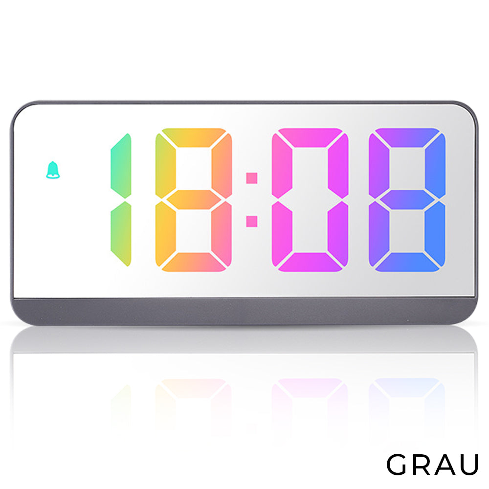 *NEU* Farbige LED Spiegel-Uhr bayondo