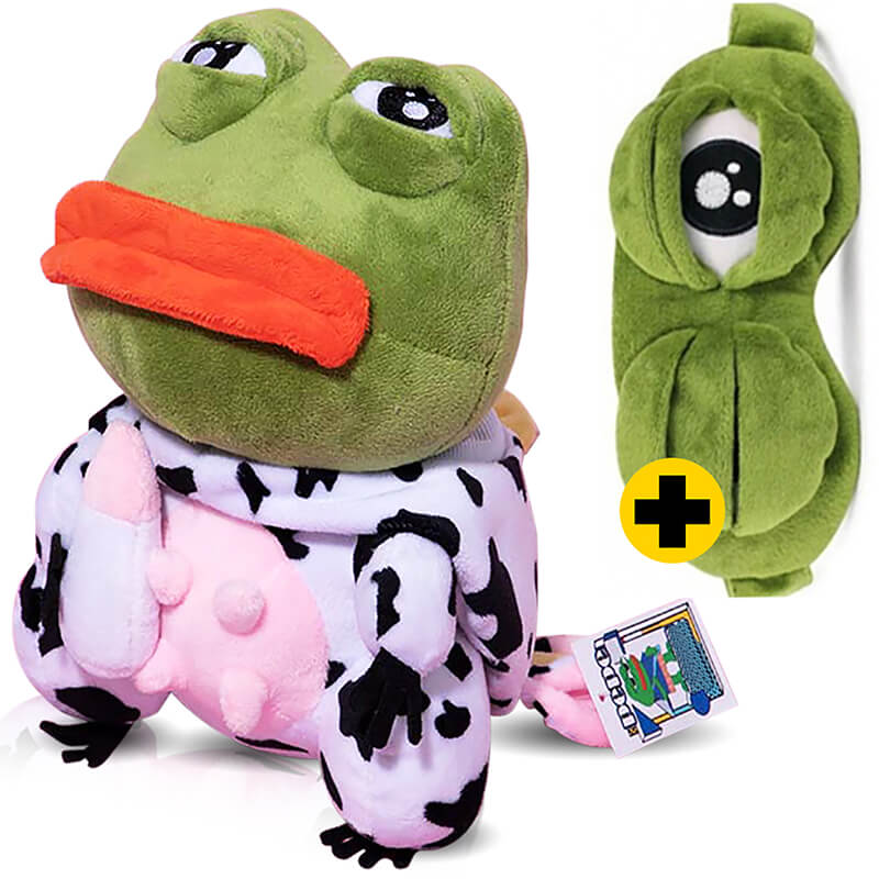 Lustiges Plüschtier "PEPE der traurige Frosch" + Schlafmaske