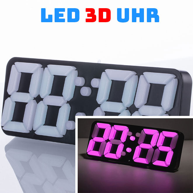 LED 3D Uhr mit 24/12 Stundenanzeige und Fernbedienung bayondo