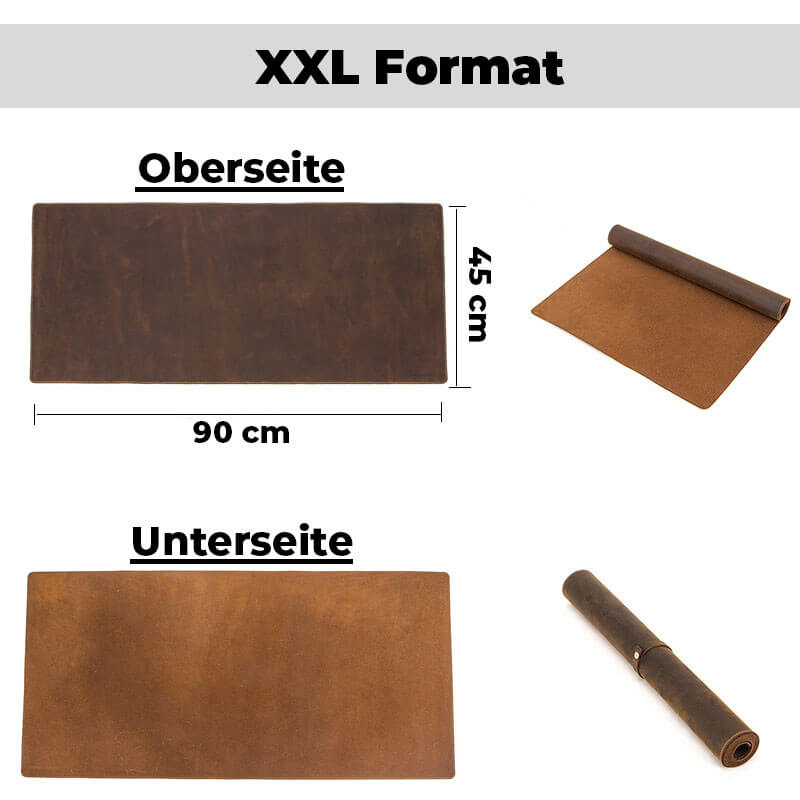 PREMIUM-XXL-Vintage Schreibtischunterlage aus Echtleder 900x450 mm bayondo