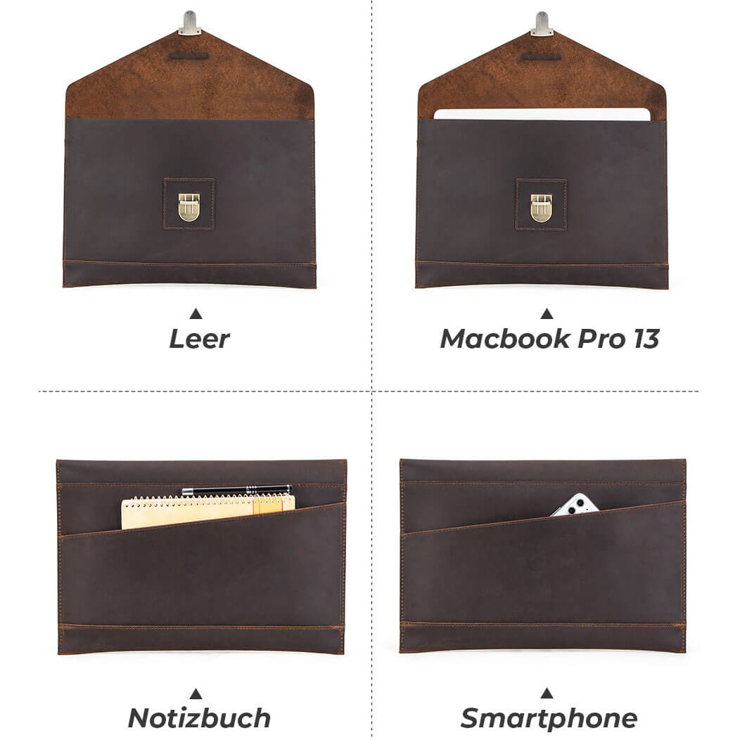PREMIUM-Echtleder Laptophülle, passend für MacBook Air / Pro 13´, Handarbeit, Schutzhülle, weich und natürlich