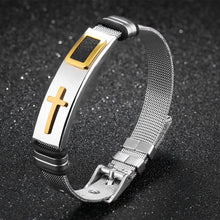 Laden Sie das Bild in den Galerie-Viewer, Männerarmband &quot;Heiliges-Kreuz&quot; aus Weißem Stahl
