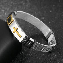 Laden Sie das Bild in den Galerie-Viewer, Männerarmband &quot;Heiliges-Kreuz&quot; aus Weißem Stahl
