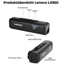 Laden Sie das Bild in den Galerie-Viewer, 4K Kopfkamera LENOVO LX950 mit 110° Weitwinkelobjektiv &amp; 128GB Micro SD Speicherkarte
