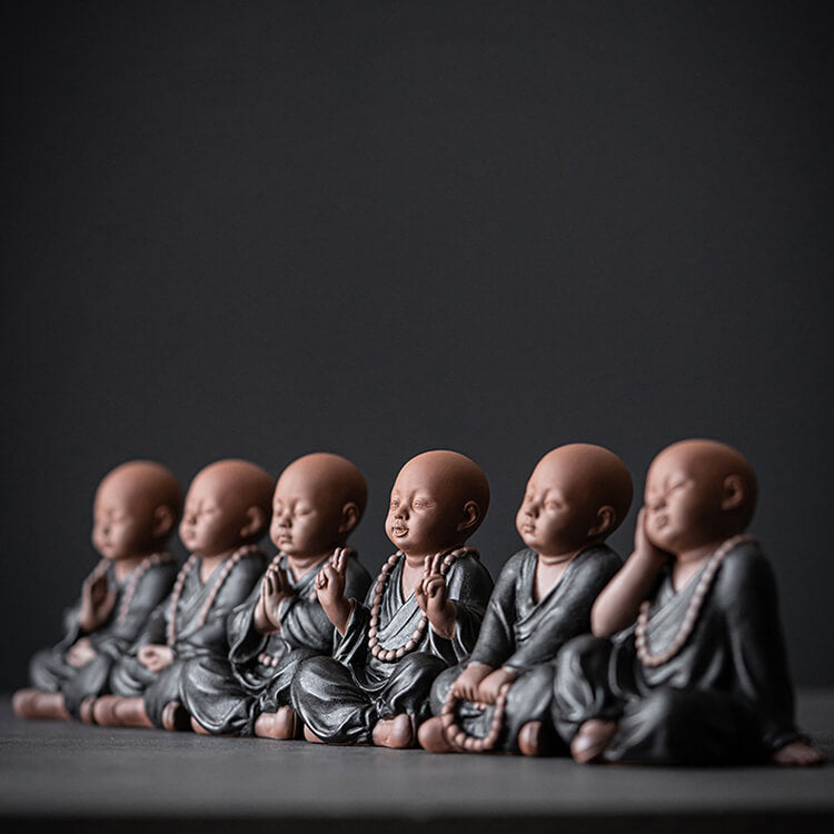 "Sechs kleine Mönche"   Hochwertige Feng-Shui Ton-Skulpturen für Glück und Harmonie im Haus